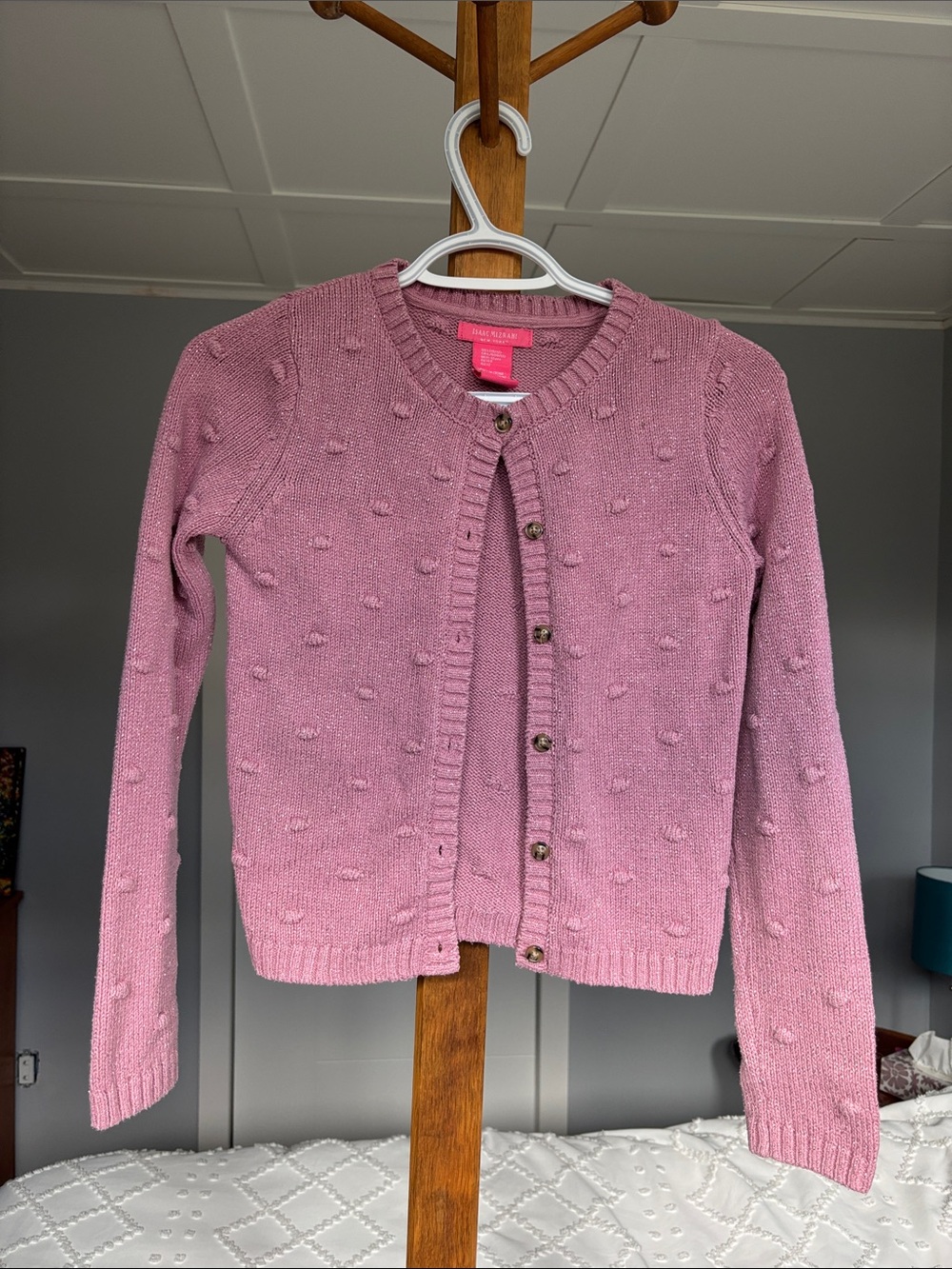 Isaac Mizrahi Dusty Rose Pom-Pom Button Cardigan